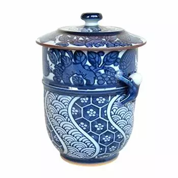Tea Cup with Stylish Arita Hasami Kacho Blue Yumi Tea Made in Japan Lid, Ware, Ware, Ikkanjin, Bowl,