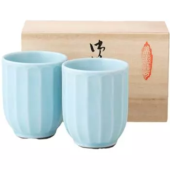 Tea Cup Yumi Pair x 250ml Celadon Chrysanthemum Shape Pair Tea Cup Porcelain Mino Ware Made in Japan Ale-net 7.8 H8.5cm синий