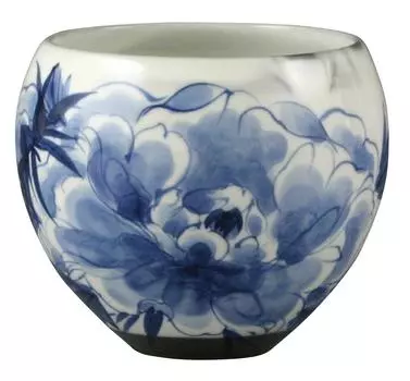 Tea Diameter Ceramic Bean Tea Cup Cosmetic Sometsuke Peony Kyo-yaki Kiyomizu-yaki Cup, White, 9cm, Kiln, (in Box), ASK-05 белый