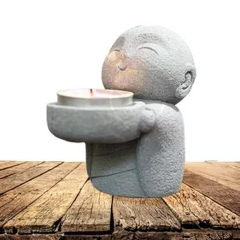 Подсвечники для чайных свечей, подсвечник в виде маленькой статуи Будды, винтажный подсвечник для чайных свечей Будды для домашнего офиса, китайские аксессуары светло-серый