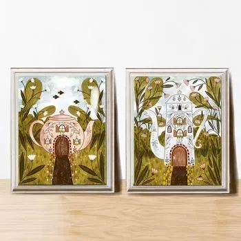 Tea Pot Coffee Canvas Painting Modern Cafe Shop Wall Art Poster Home Decoration Kitchen Pictures Coffee Lovers Housewarming Gift 21x30cm No Framed