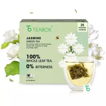 Teabox Jasmine Green Tea 25 чайных пакетиков | Поставляется из Мадурая | Изготовлено из 100% цельного листа, натуральных цветов жасмина и натуральных ароматизаторов
