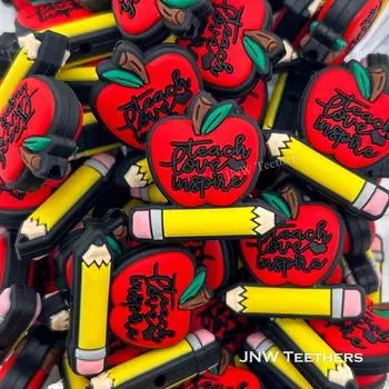 Teach Love Inspire Apple Pencil Силиконовые бусины с фокусным расстоянием. Set of 10