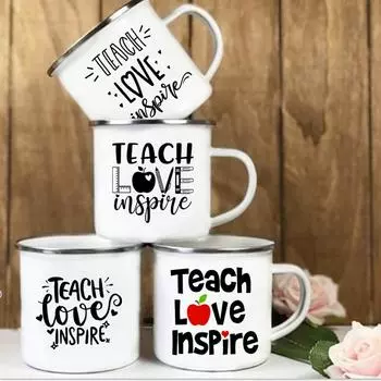Teach Love Inspire Teacher Кофейная эмалированная кружка Кружки Кофейные чашки Персонализированные подарки Настраиваемая чашка Необычная чашка для чая Пиво 360ML