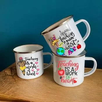 Teaching Is A Work of Heart Printed Enamel Mug Friends Original Mugs Coffee Cups to Sublimate Stainless Cup Drinkware Cupshe Bar 360ml