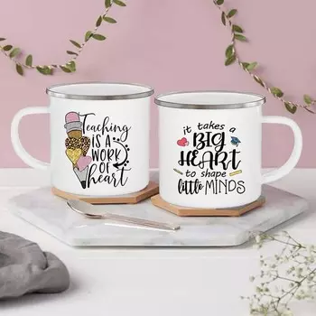 Teaching It A Work of Heart Print Кружки Друзья Туристическая кружка Кофейная чашка Кружка из нержавеющей стали Милая необычная чайная чашка Персонализированный подарок 360ml