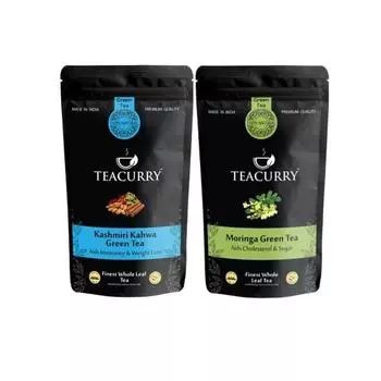 TEACURRY Detox Green Tea Combo - 50 г зеленого чая Kashmiri Kahwa и 50 г зеленого чая Moringa | Desi Detox Tea | Детокс-чай для похудения