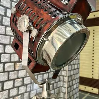 Teak Wooden Tripod Lamp Nautical Theater Industrial Designer Studio Searchlight Spotlight Adjustable Wood Floor Lamp Home Decor Collectible