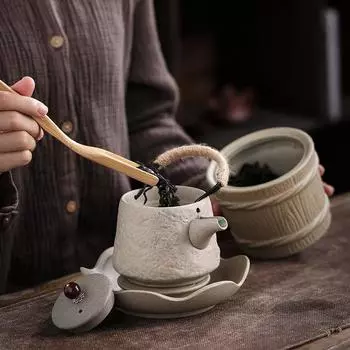 Teapot ceramic stoneware handle pot household retro Japanese Kung Fu tea set single pot handmade anti-scalding teapot