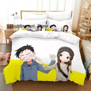 Teasing Master Takagi-san Bedding Set Single Twin Full Queen King Size Bed Set Aldult Kid Bedroom Duvetcover Sets Anime Bed 70x133cm 2pcs