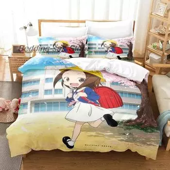Teasing Master Takagi-san Комплект постельного белья Single Twin Full Queen King Size Комплект постельного белья Aldult Kid Bedroom Duvetcover Sets Kawaii Bed 70x133cm 2pcs