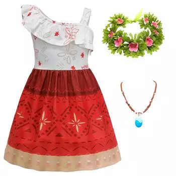 Театральный костюм в платье принцессы, роскошный костюм из 3 предметов для девочек «Страна чудес» Моана, костюм для девочек на Хэллоуин, Рождество, для выступлений [ChicFlow] Детский зелёный