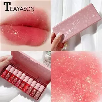 TEAYASON 10 Pink Pearl Light Box Блеск для губ Краска для губ Глазурь для губ Увлажняющая, долговечная увлажняющая милая зеркальная помада 10pcs