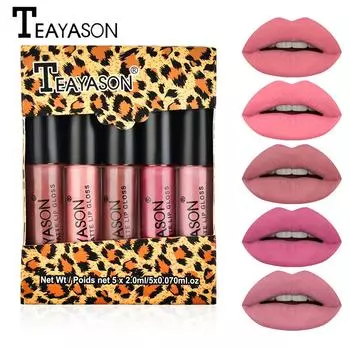 TEAYASON Mattic Fog Lip Glaze Five Мини-упакованный блеск для губ Блеск для губ Губная помада Губная помада Губная помада, которую нелегко окунуть Чашка телесного цвета Тыквенный цвет IT S VINTAGA