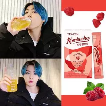 Teazen Чайный гриб с малиной в порошке 5г (10 вариантов) #10Sticks + 1Bottle