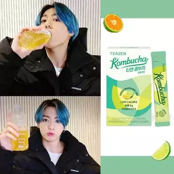 Teazen Чайный гриб зеленый мандарин и лайм в порошке 5г (10 вариантов) #10Sticks + 1Bottle