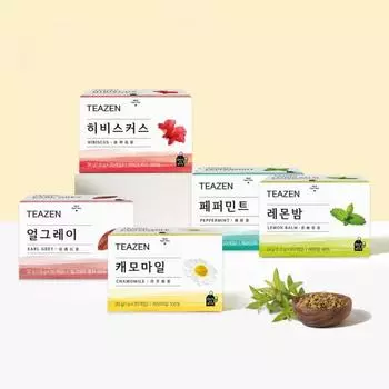 Teazen Черный чай/травяной чай 20 пакетиков x 5 видов смешанного чая (100 чайных пакетиков), Корейский Комбуча