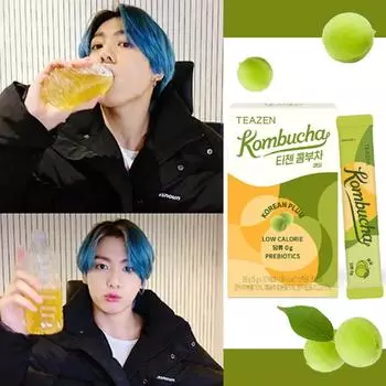 Teazen Kombucha Корейский сливовый чайный порошок 5г (10 вариантов) #10Sticks + 1Bottle