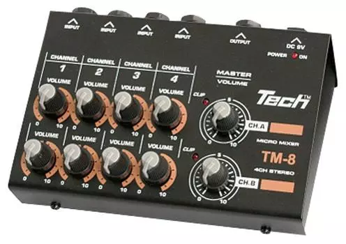 TECH 8ch Micro Mixer 1.2m Cable x 2 Included TM-8