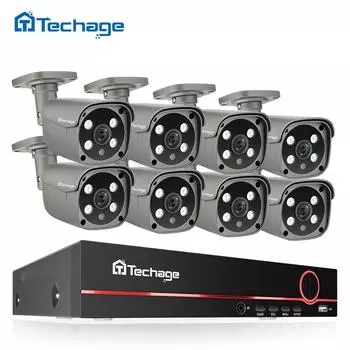 Techage 8CH 5MP HD POE NVR комплект камеры безопасности система видеонаблюдения двустороннее аудио AI обнаружение лица наружное видеонаблюдение набор IP-камер