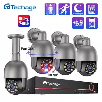 Techage 8CH 5MP PTZ система безопасности POE IP-камера открытый AI обнаружение человека двустороннее аудио и видеонаблюдение NVR комплект камеры