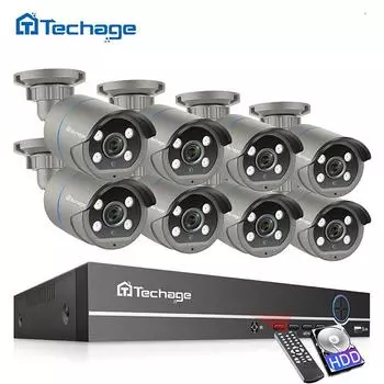 Techage 8CH HD 4MP POE NVR комплект системы видеонаблюдения H.265 цветная ночная уличная аудиозапись IP-камера P2P комплект видеонаблюдения