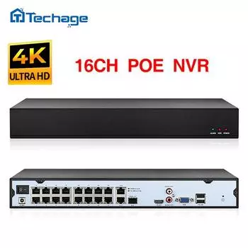 Techage H.265 16 каналов 4K 5MP 3MP 2MP 1080P POE NVR видеорегистратор с обнаружением лиц и удаленным доступом для системы камер видеонаблюдения P2P