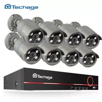 Techage H.265 Цветная ночная уличная аудиозапись 8CH HD 4MP POE NVR Комплект системы безопасности CCTV IP-камера P2P Комплект видеонаблюдения
