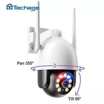Techage H.265 Ultra HD 2K/4K Беспроводная IP-камера 4MP/8MP Уличная скоростная купольная PTZ-камера Красно-синяя световая сигнализация AI Обнаружен человек P2P