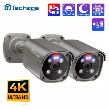 Techage H.265 Ultra HD 4K POE камера уличная 8-мегапиксельная IP-камера с распознаванием лица, цвет ночного видения, двусторонняя аудиосвязь для системы наблюдения