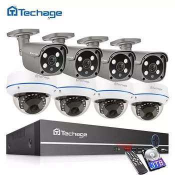 Techage HD 5MP POE система видеонаблюдения NVR 8-канальный аудиорегистратор с обнаружением лица наружная внутренняя видеокамера видеонаблюдения комплект