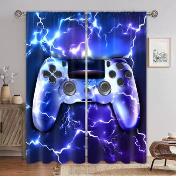 Technology sense game handle curtain future cool sense, a set of two pieces, home bedroom living room curtain 50W130H(CM)X2PCS&Grommet Top