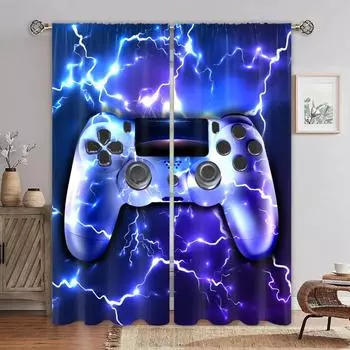 Technology sense game handle curtain future cool sense, a set of two pieces, home bedroom living room curtain 50W60H(CM)X2PCS&Grommet Top