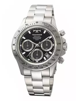 TECHNOS Solar Watch Chronograph Black Dial Stainless Steel Strap [Technos] Мужские TE4001SB-