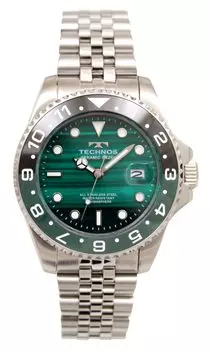 Technos T9C11SM Серебристые Водонепроницаемые до 10 Отображение даты Мужские часы, ATM, зелёный
