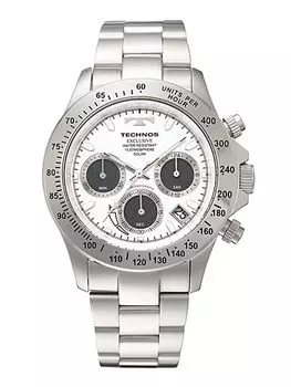 [Technos] TECHNOS Solar Watch Men s Chronograph White Dial Stainless Steel Strap TE4001SW-