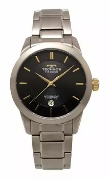 [Technos] Титановые часы с датой T9B77IB мужские серебристые чёрный