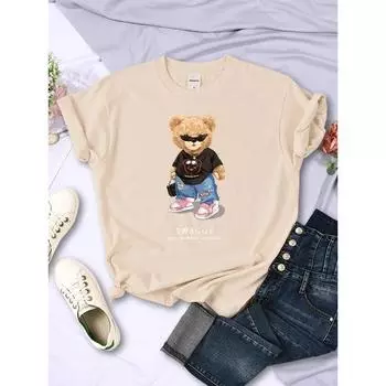 Teddy Bear Goes Out Be Confidence Be Positive Забавная футболка с принтом Женская мода Повседневная футболка с коротким рукавом из дышащего материала Летние женские футболки S белый