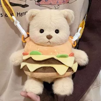 Teddy Clothes Burger Bear Plush Toy Outdoor Backpacks Children Cartoon Doll Cute