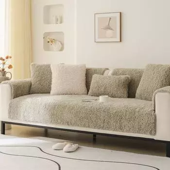 Teddy fleece sofa cushion autumn and winter plush seat cushion winter new light leather sofa cover luxury thickened cover towel 70*70cm