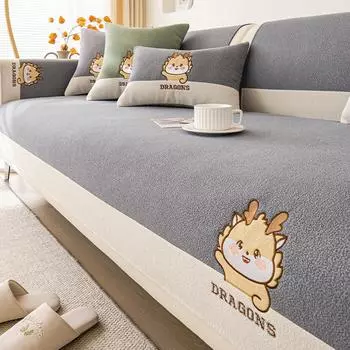 Тедди бархатный чехол для дивана с рисунком, универсальный чехол для дивана с вышивкой для гостиной, Нескользящий чехол на спинку дивана, подлокотник, ткань для подушки 70x70cm 1pcs
