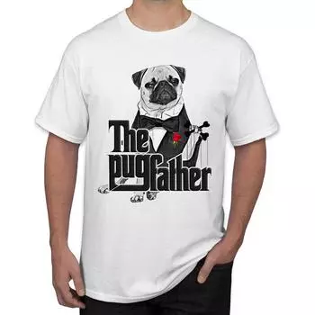 TEEHUB Лидер продаж Hipster The Pugfather Print Мужская футболка Модные винтажные топы с принтом мопса с коротким рукавом и круглым вырезом Футболки мужские S