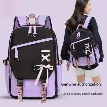 Милый школьный рюкзак для подростков из нейлоновой ткани для девочек, большой емкости, с защитой от брызг фиолетовый