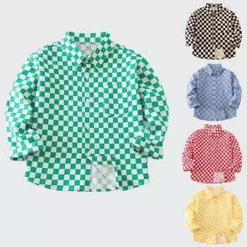 Teens Kids Plaid Shirt Long-Sleeve Lightweight Stylish Casual Blouse for Boys Spring Autumn Versatile Outerwear Child Clothes 80cm