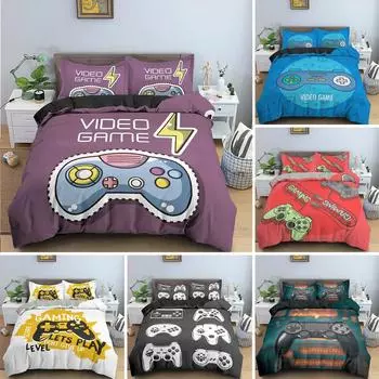 Teens Video Games Comforter Duvet Cover King Gamepad Controller Bedding Set Youth Game Bedding Set 3D Polyester Quilt Cover 70x133cm 2pcs