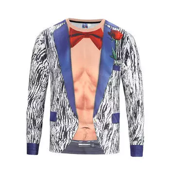 Футболки мужские осенние футболки мужские уличные футболки с 3D-принтом модные весенние топы с круглым вырезом и длинным рукавом S