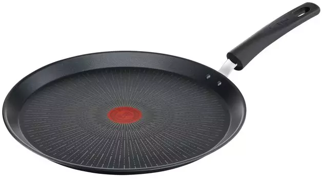 Сковорода для блинов Tefal Crepe Pancake Pancake IH 28 см, совместима с газовыми плитами, не содержит вредных веществ, таких как PFOA и French Pan, черная, с антипригарным покрытием E52039 чёрный