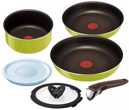 Tefal Кастрюля и сковорода, набор из 6 предметов со съемной ручкой и крышкой Ingenio Neo Kiwi, набор из 6 предметов, только для газа, 4-слойное покрытие L21790 Огонь/Нагреватель [не IH