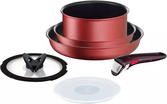 Tefal Набор кастрюль и сковородок со съемными ручками, совместимыми с IH, без содержания вредных веществ, такими как Neo IH Rouge red L38391, набор из 6 предметов, красный