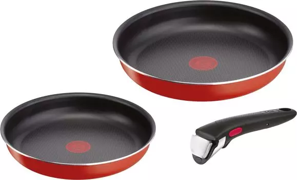 Tefal Набор кастрюль и сковородок со съемной ручкой для газовой плиты, не содержащий вредных веществ, таких как Neo Paprika red L15193, набор из 3 предметов, только PFOA, красный